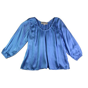 La Fuori 100% Vegetarian Silk Blouse Small – Monochrome Blue – Made in India